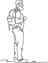 man with a backpack. traveler. linear drawing