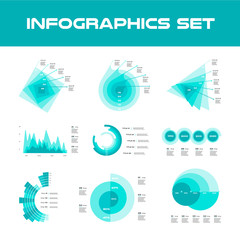 Blue Infographic Elements Collection - Business Vector Illustration in flat design style for presentation, booklet, website etc. Big set of Infographics.