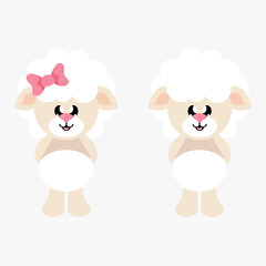 cartoon cute sheep girl with bow and sheep boy