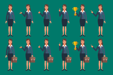Obraz premium Businesswoman in Various Poses Character Set
