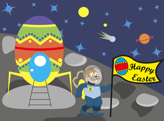 Fototapeta premium Easter bunny on the moon with the flag