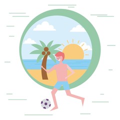 Obraz na płótnie Canvas young man playing soccer ball in the beach vector illustration