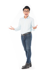 Portrait of young Asian businessman wearing eyeglasses on white background