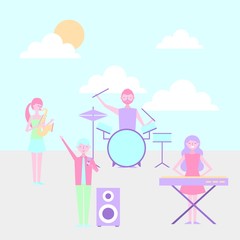 group people band playing musical instruments vector illustration