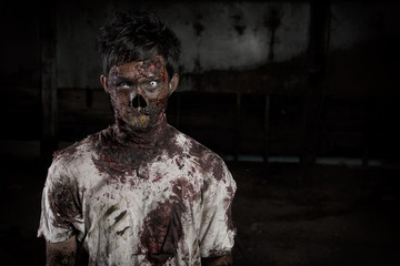 Halloween theme:Ghost man Horror on the ruins of an old walkway