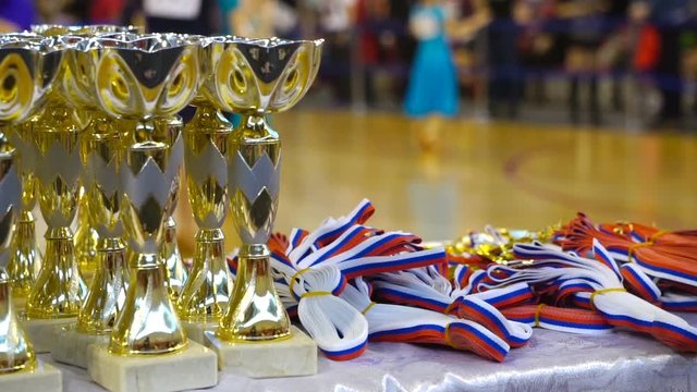 Cups and awards in ballroom dances