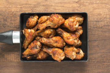 Top View of Fried chicken wings.