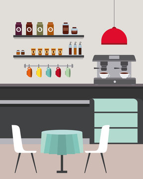 coffee shop interior furniture restaurant room vector illustration