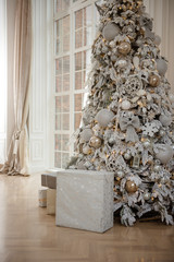 Gold Christmas background  with decorated tree
