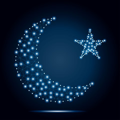 Polygonal crescent moon, star blue stars 2