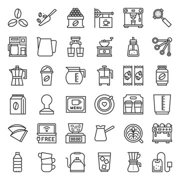 Coffee brew equipment for coffee shop, outline icon