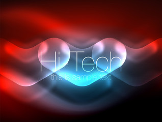 Blurred arrows in dark space. Neon pointers, glass glossy design, abstract shiny techno background, web banner
