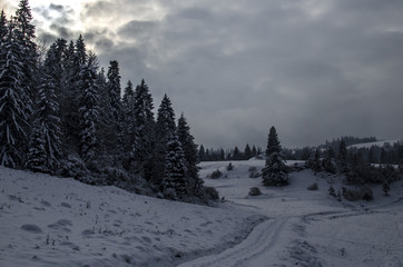 Wzgórza koło Pienin w zimie 