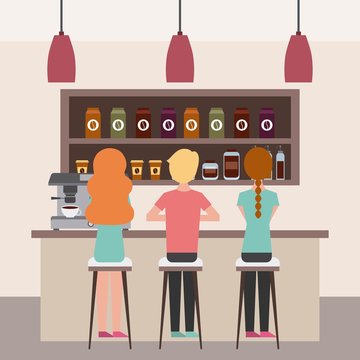 coffee shop interior people having break together vector illustration