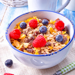 muesli breakfast menu with forest fruits