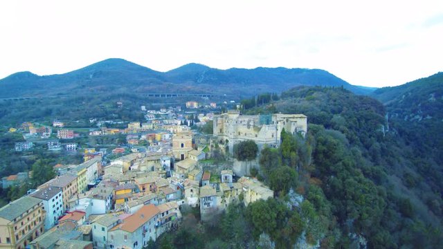 Aerial view of amazing Italian village Arsoli, Lazio.,,,