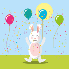 Obraz na płótnie Canvas happy rabbit with balloons confetti decoration vector illustration