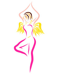 Naklejka na ściany i meble Slender girl with wings, gempastika, fitness, dance