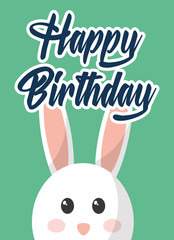 happy birthday card cute rabbit decoration vector illustration