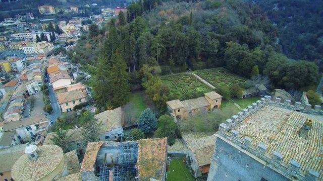 Aerial view of amazing Italian village Arsoli, Lazio.