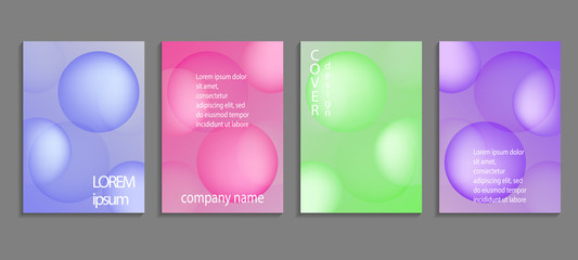 Minimal soft sphere shapes covers set with modern gradient background colors. Vector templates for placards, banners, flyers, labels and reports.