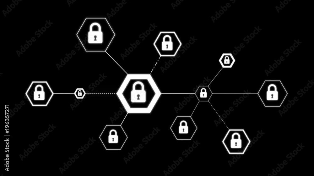 Poster 4k animation hexagon shape with lock icon for network security padlock cyber technology concept on b