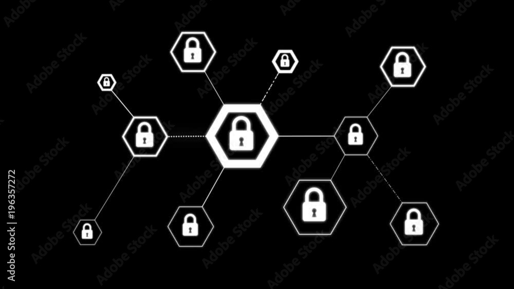 Aufkleber 4k animation hexagon shape with lock icon for network security padlock cyber technology concept on b