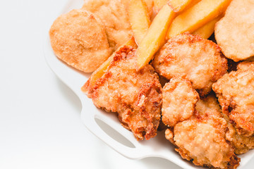 Chicken nuggets on white background