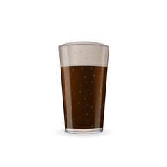 Photo-realistic dark beer with foam at glass. Vector image isolated on the white background.