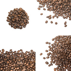 Set of roasted coffee beans isolated on white background.
