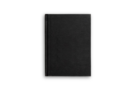 Black notebook isolated on white background.