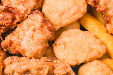 chicken nuggets and fried  chicken closeup