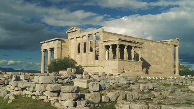 Temple of Athena Erechtheion. The Acropolis is one of the most important ancient monuments in the world with archaeological structures including: The Acropolis, Erechtheion, Parthenon, Propylaea.