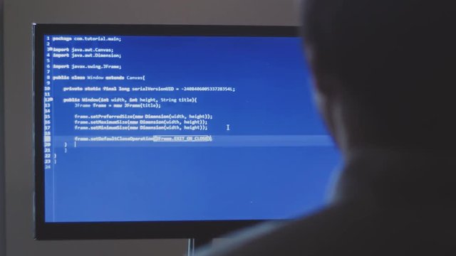 Computer programmer works with the program code on the monitor.
