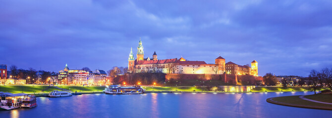 Panoramic Viewo Krakow Castle Night