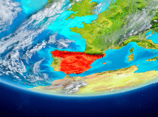 Spain on globe from space