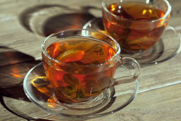 Cup of tea on wooden table