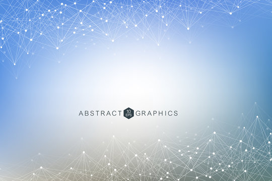 Geometric abstract background with connected line and dots. Big Data Visualization. Global network connection vector. Simple graphic background communication. Technology, science background.