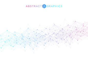 Geometric abstract background with connected line and dots. Big Data Visualization. Global network connection vector. Simple graphic background communication. Technology, science background.