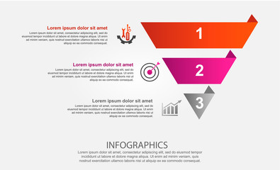 Modern vector illustration 3d. Infographic template of the pyramid with three elements, rectangles. Contains icons and text. Designed for business, presentations, web design, diagrams with 3 steps