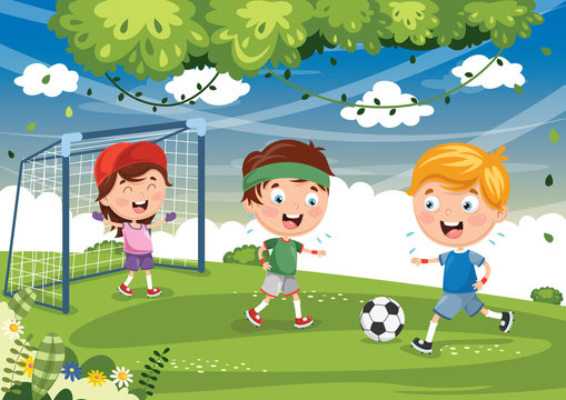 Vector Illustration Of Kid Playing Football