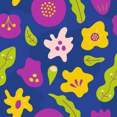 Simple seamless pattern with abstract hand drawn flowers. Vector illustration floral in style for textile, paper, design, prints, decor, art, fabric, gift wrap.