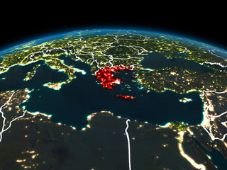 Greece on Earth at night
