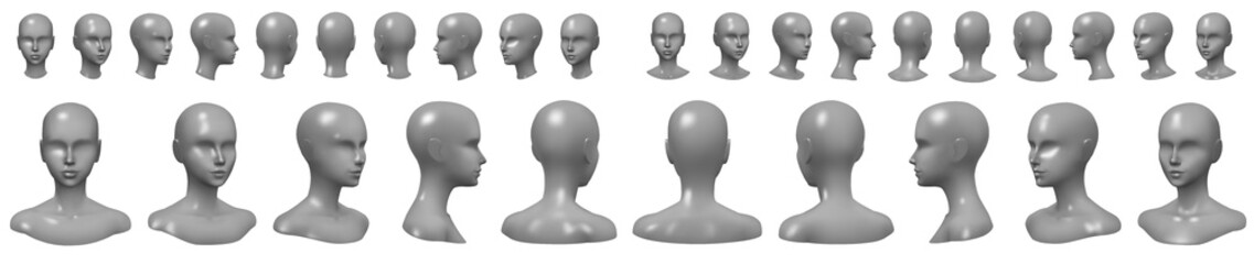 Isolated vector set of faceless mannequin busts and heads. - 196366204