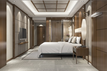 3d rendering modern luxury bedroom suite in resort with bathroom