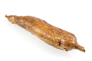 Yuca cassava roots isolated on white background with clipping path.