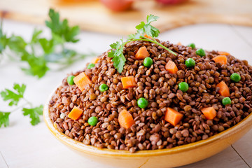 Organic Lentils With Carrots And Peas