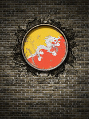 Old Bhutan flag in brick wall