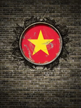 Khám phá Mặt Trận Cũ của Việt Nam thông qua bức ảnh cao cấp về lá cờ cũ trên tường gạch. Bạn sẽ bị cuốn hút bởi sức mạnh của nguồn cội quốc gia.