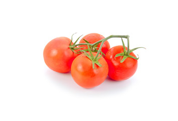 Closeup of tomatoes on the vine isolated on white